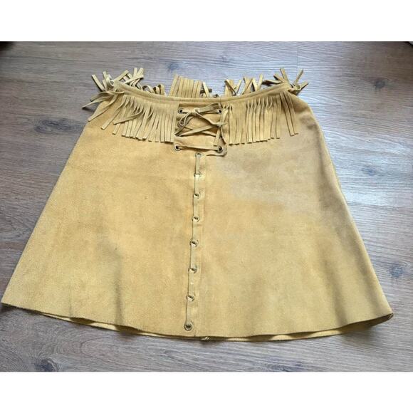 VTG Latigo West Suede Leather Tan Fringe Skirt Vest Set Western S - Picture 4 of 8